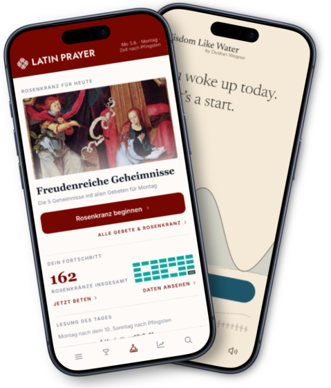 Zwei Smartphones mit meinen Apps: Latin Prayer und Wisdom Like Water