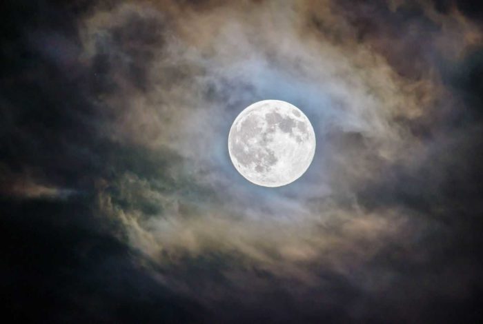 full moon and gray clouds during nighttime