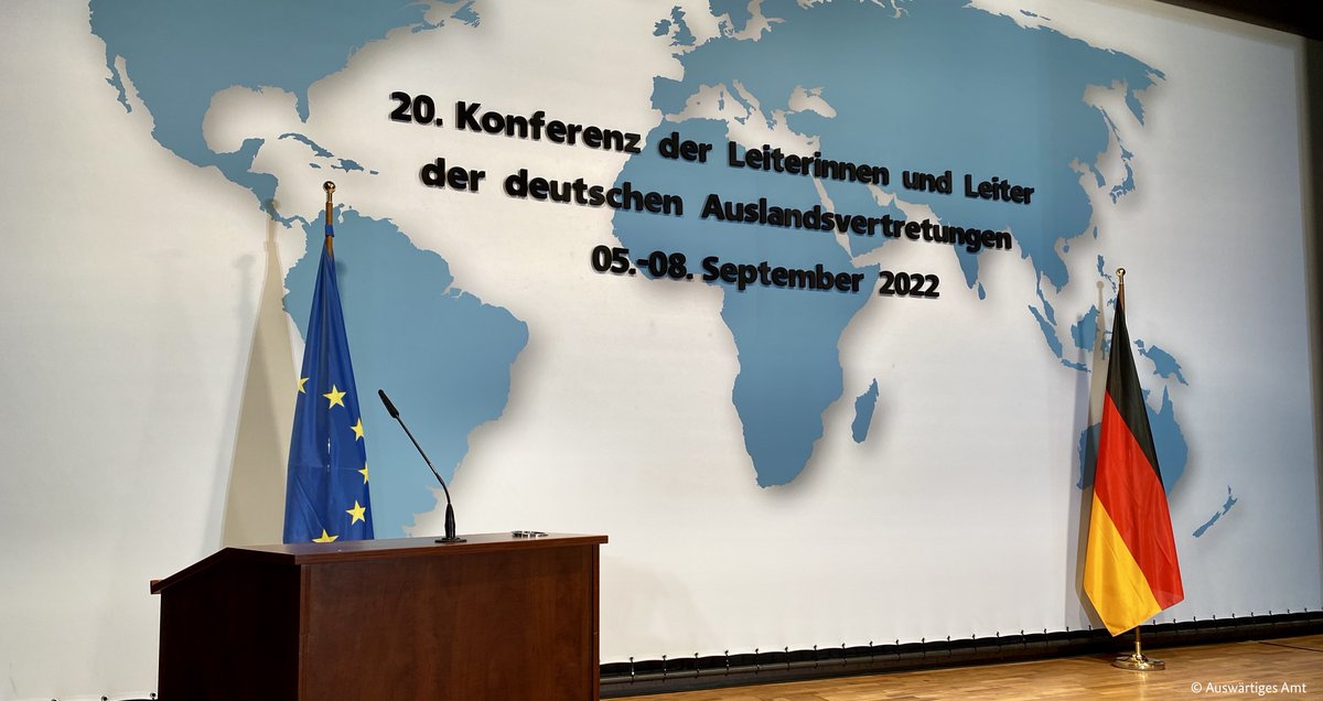 Ansicht des Weltsaals im Auswärtigen Amt, vorbereitet für die diesjährige Konferenz der Leiterinnen und Leiter deutscher Auslandsvertretungen